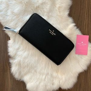 Kate Spade Large Zip Around Wallet black leather